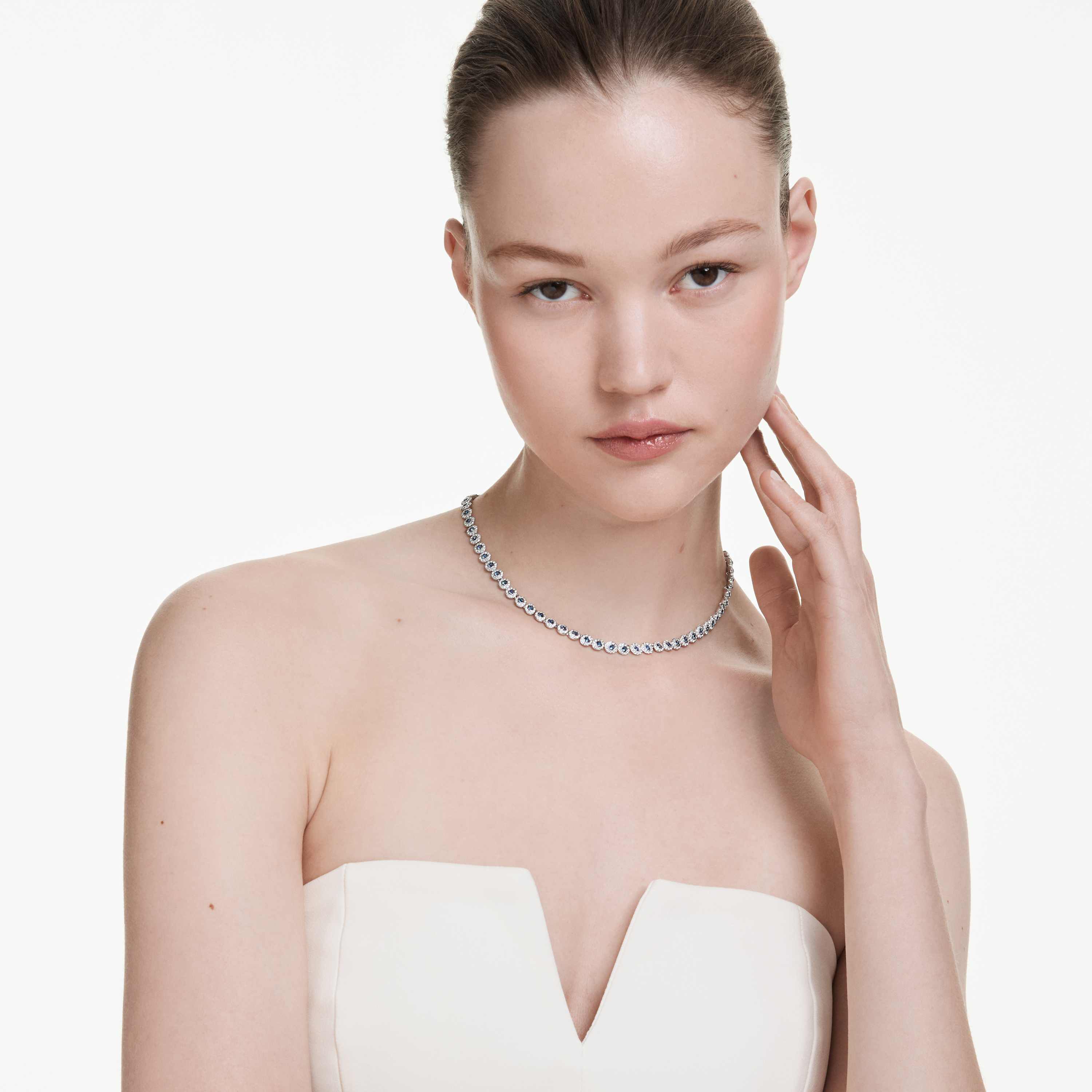 swarovski una angelic tennis necklace  round cut  blue  rhodium plated