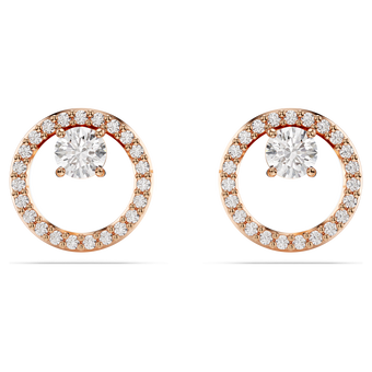 swarovski constella stud earrings  round cut  white  18k rose gold finish