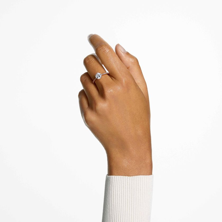 swarovski stilla cocktail ring  round cut  pav   white  rose gold tone plated
