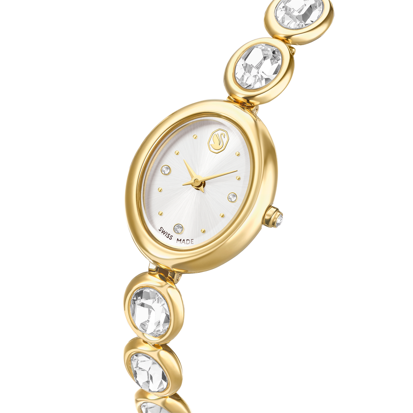 swarovski imber oval watch  swiss made  metal bracelet  gold tone  gold tone finish
