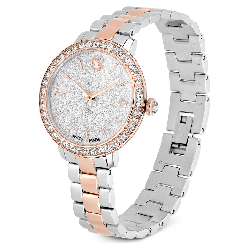 swarovski matrix 3 link watch  swiss made  metal bracelet  silver tone  rose gold tone finish