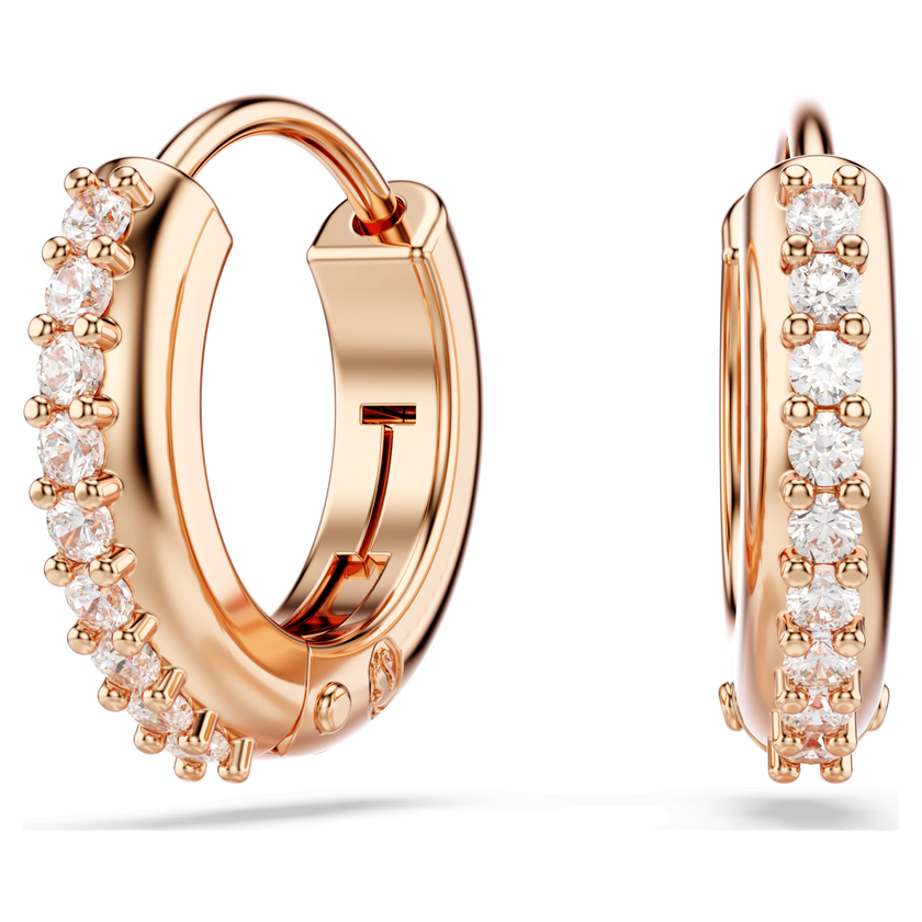 swarovski matrix hoop earrings  round cut  white  rose gold tone plated