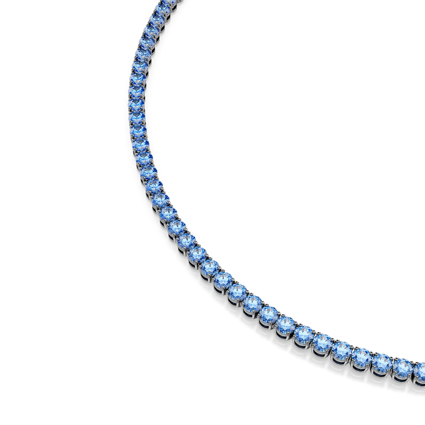 swarovski matrix tennis necklace  round cut  blue  ruthenium plated