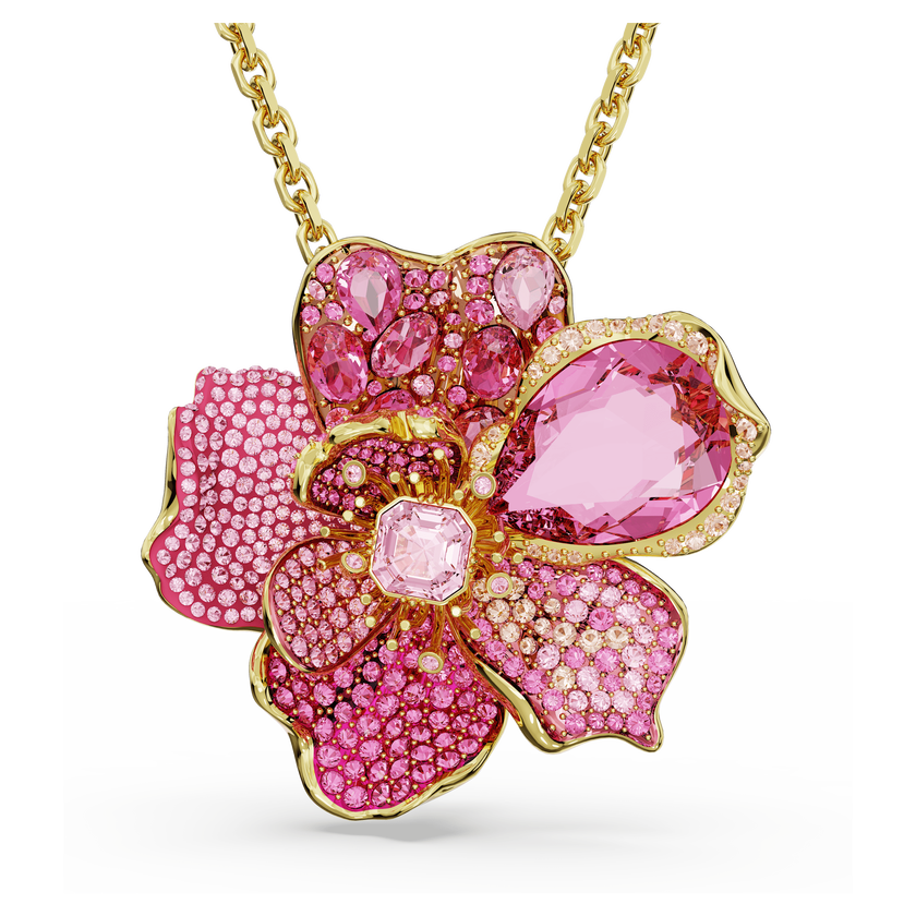 swarovski idyllia pendant and brooch  pav   flower  pink  gold tone plated