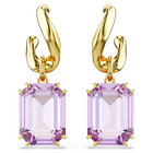 swarovski millenia drop earrings  octagon cut  purple  gold tone plated