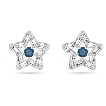 swarovski stella stud earrings  star  blue  rhodium plated