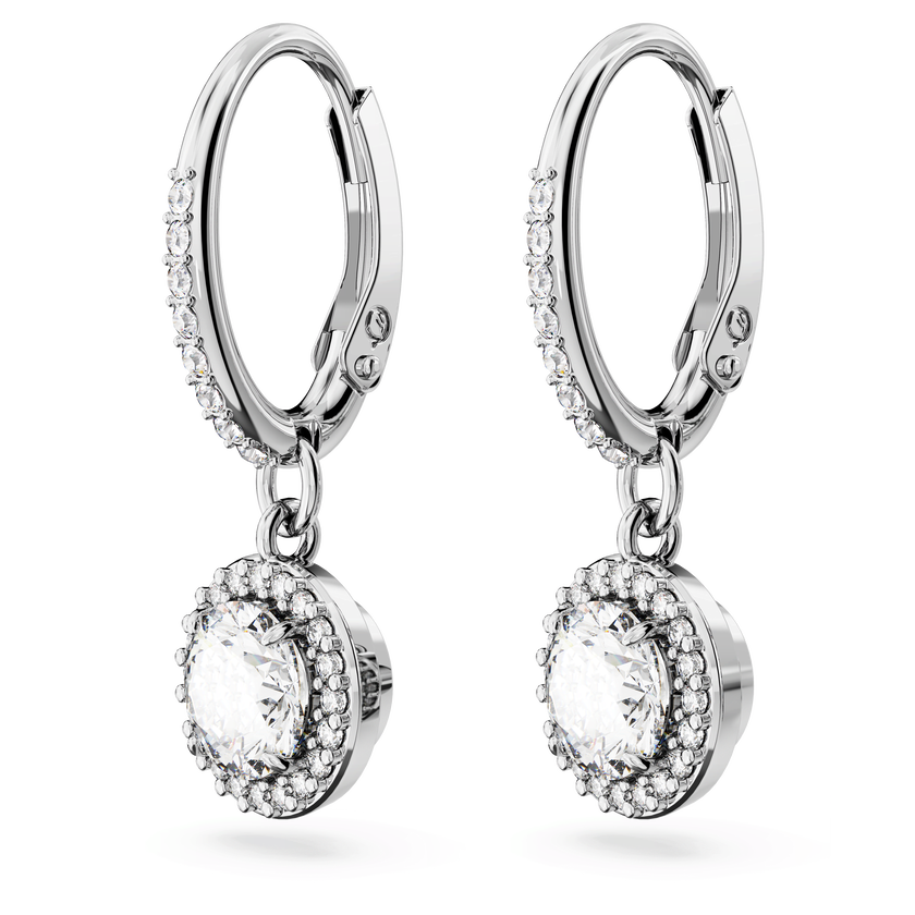 swarovski una angelic drop earrings  round cut  pav   white  rhodium plated