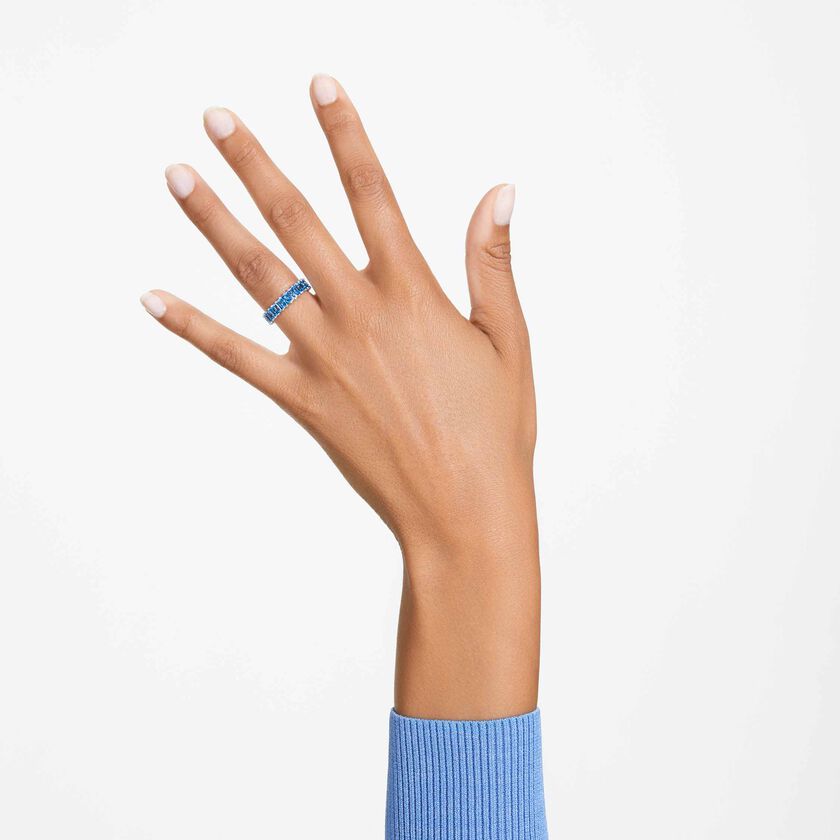 swarovski matrix ring  baguette cut  blue  rhodium plated