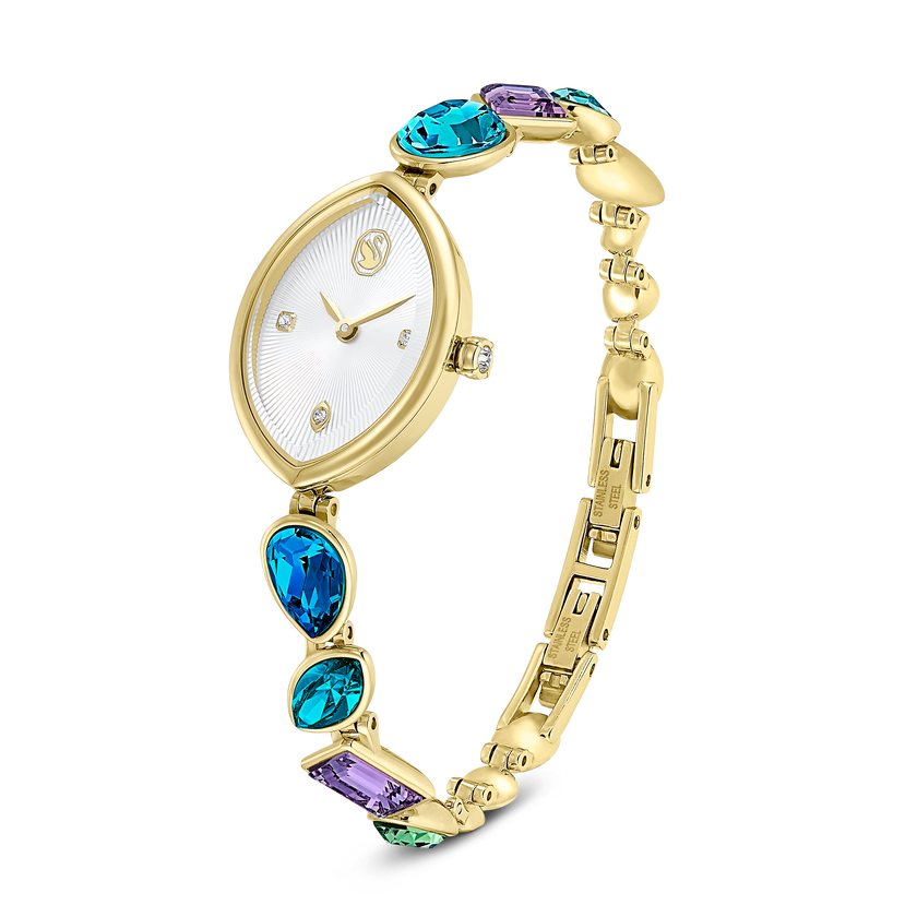 swarovski gema watch  crystal bracelet  gold tone  gold tone finish