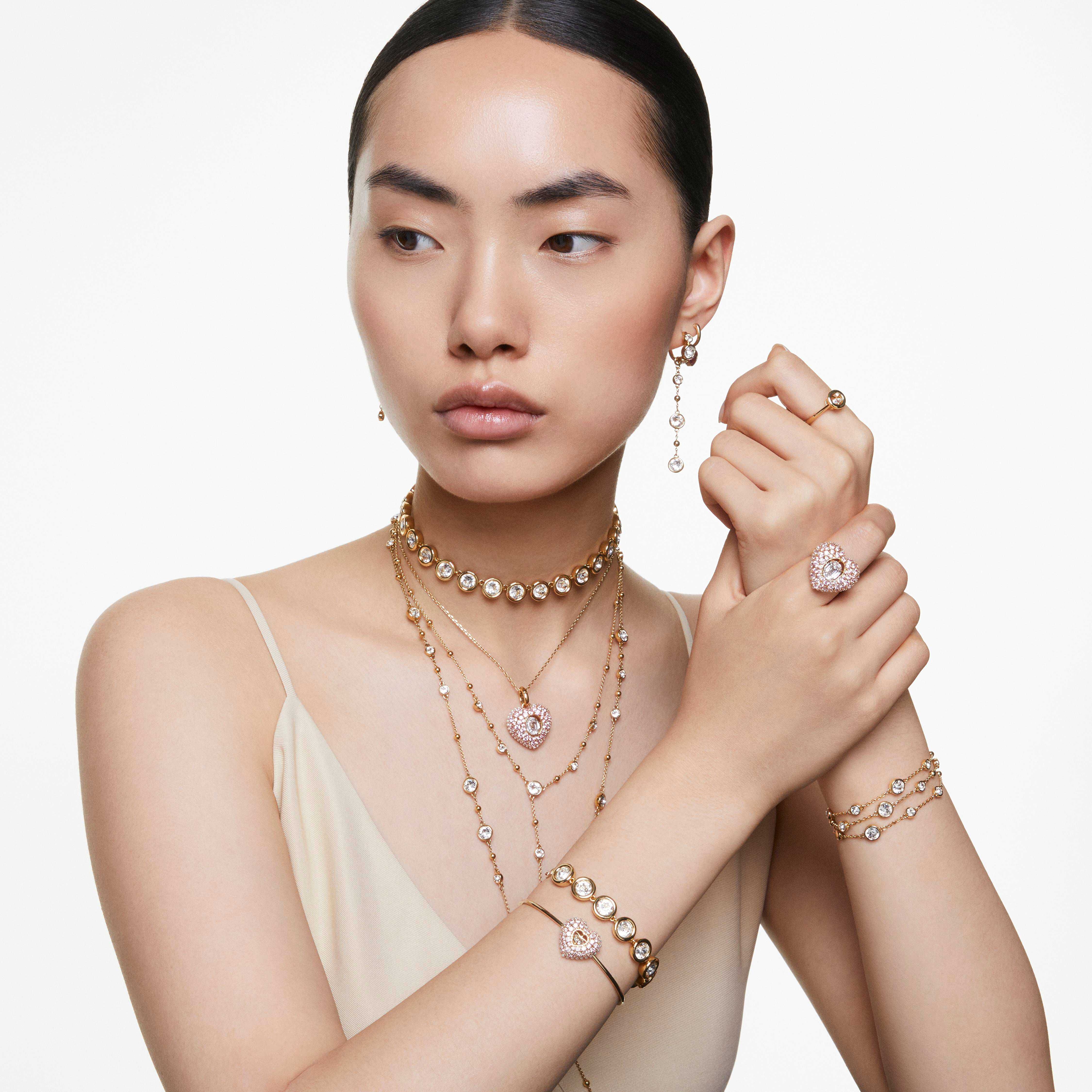 swarovski imber strandage  round cut  white  gold tone plated