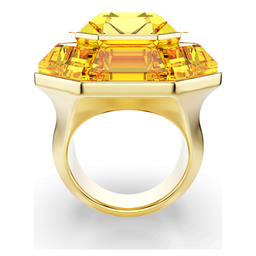 swarovski lucent cocktail ring  octagon shape  yellow  gold tone plated