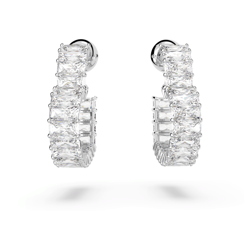 swarovski matrix hoop earrings  baguette cut  heart  small  white  rhodium plated