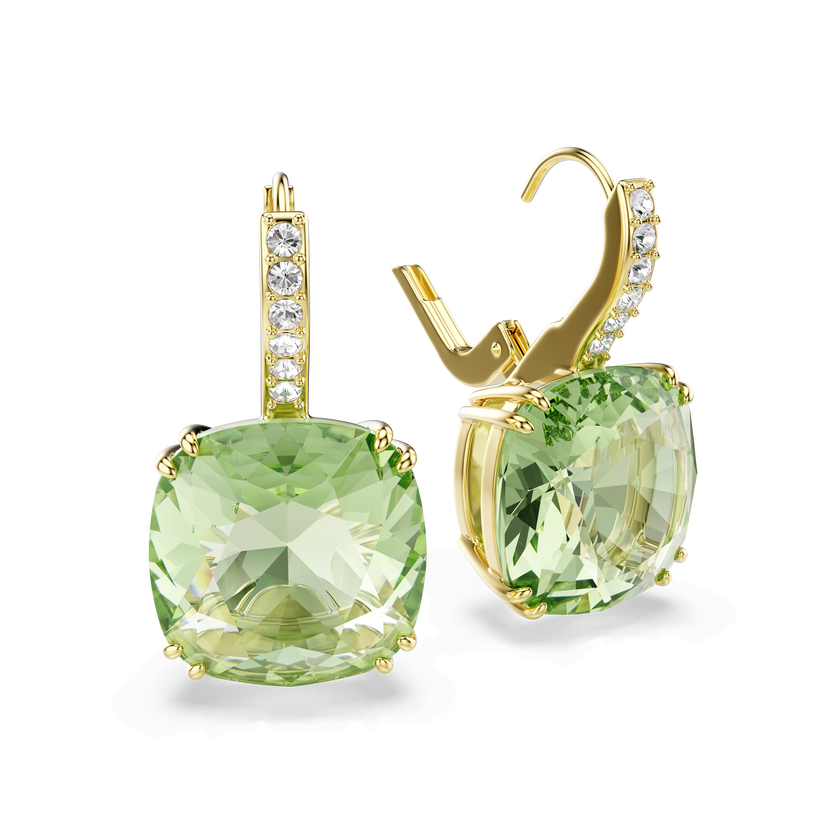 swarovski millenia drop earrings  cushion cut  green  18k gold finish
