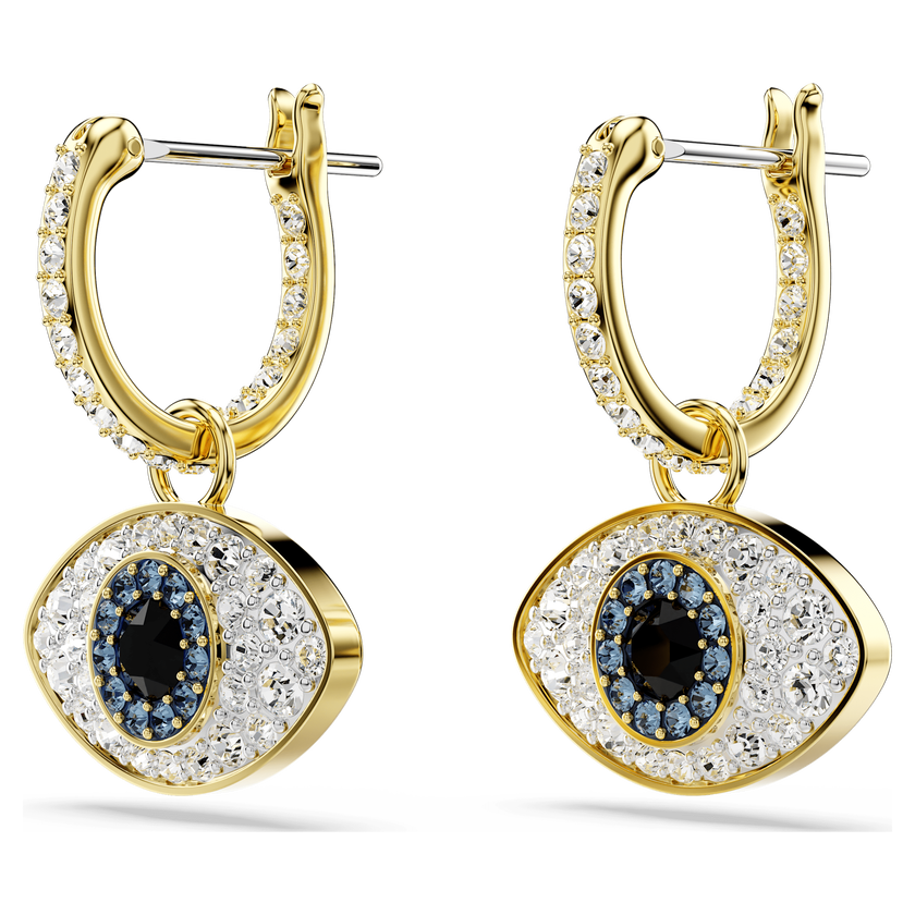 swarovski symbolica drop earrings  evil eye  blue  gold tone plated