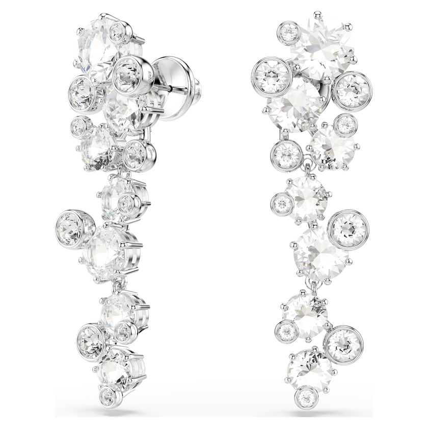 swarovski constella drop earrings  mixed cuts  white  rhodium plated