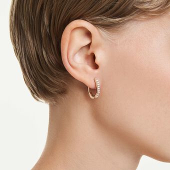 swarovski dextera hoop earrings  octagon shape  round cut  small  white  18k rose gold finish
