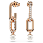 swarovski constella drop earrings  crystal pearl  round cut  white  rose gold tone plated