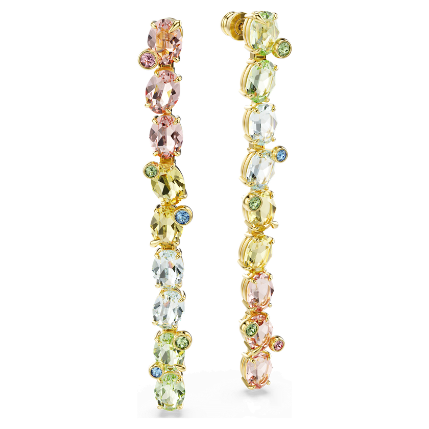 swarovski gema drop earrings  asymmetrical design  mixed cuts  multicolored  gold tone plated