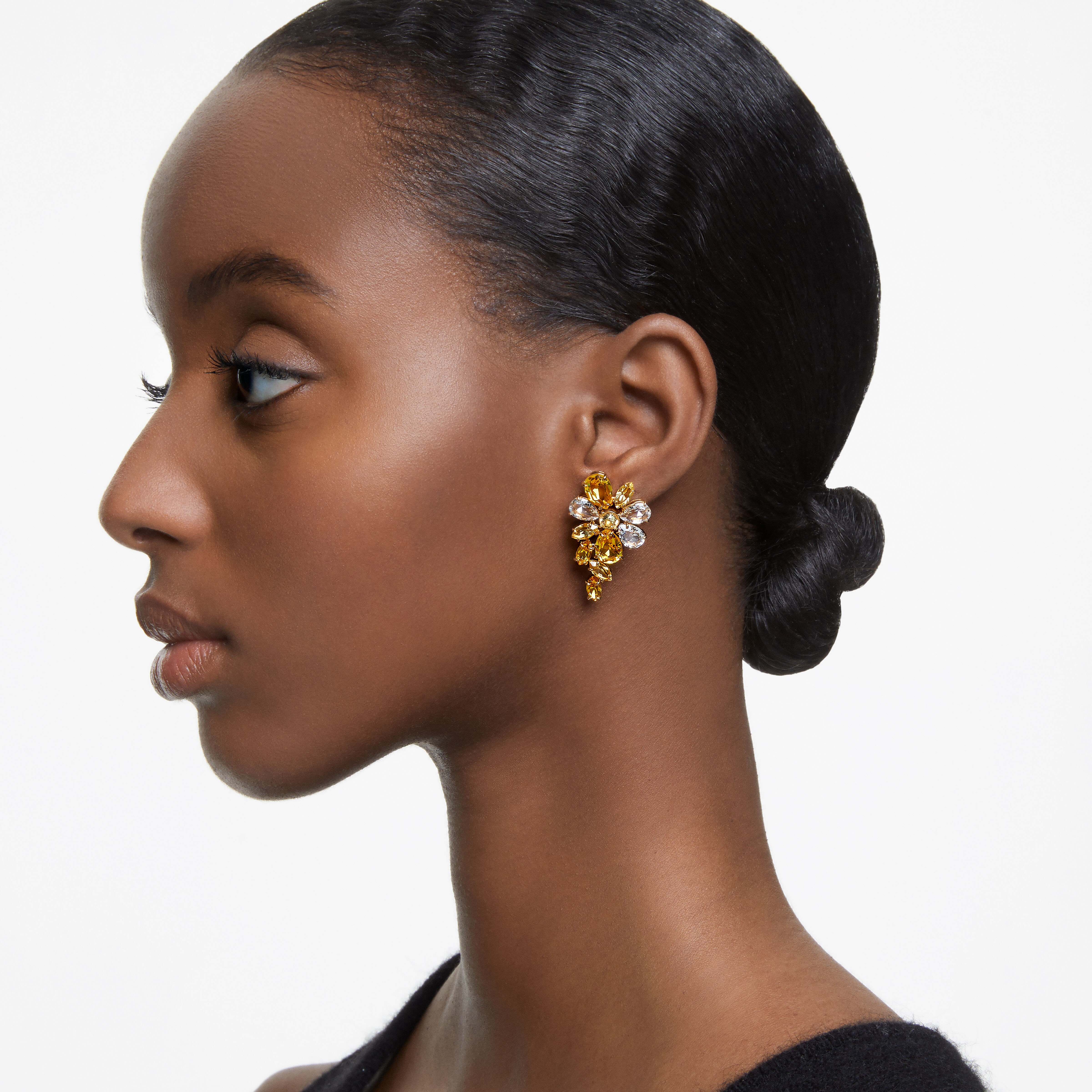Buy Swarovski Gema drop earrings Mixed cuts Flower Yellow Gold tone plated