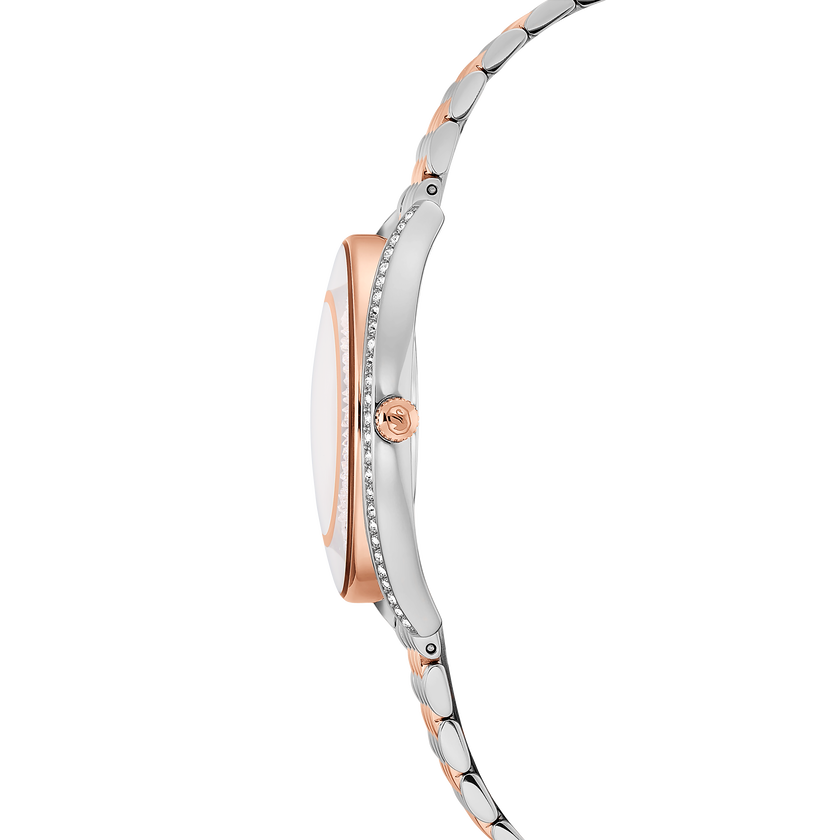 swarovski crystalline aura watch  swiss made  metal bracelet  rose gold tone  mixed metal finish