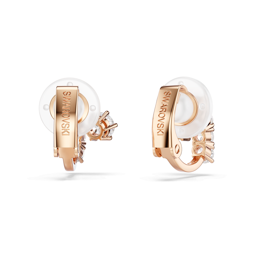 swarovski matrix clip earrings  round cut  white  18k rose gold finish