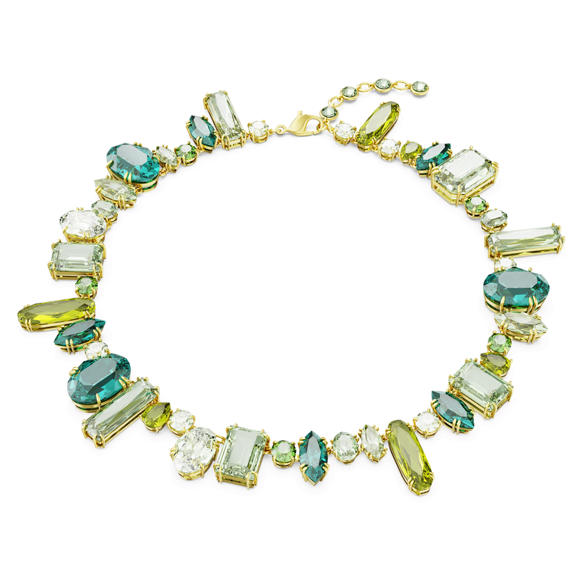 swarovski gema necklace  mixed cuts  green  gold tone plated
