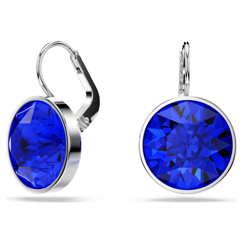 swarovski bella drop earrings  round cut  blue  rhodium plated