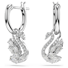 swarovski swan drop earrings  mixed cuts  swan  white  rhodium plated