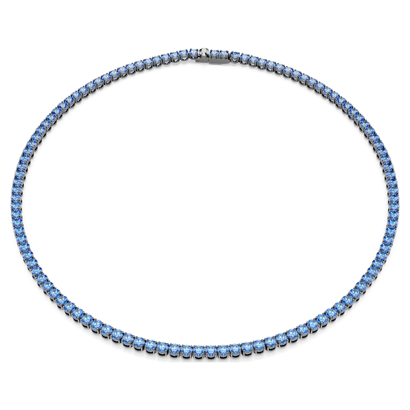 swarovski matrix tennis necklace  round cut  blue  ruthenium plated