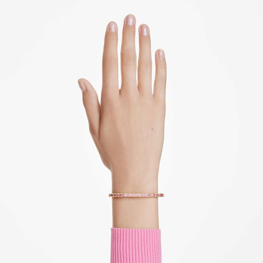 swarovski matrix bangle  baguette cut  pink  gold tone plated