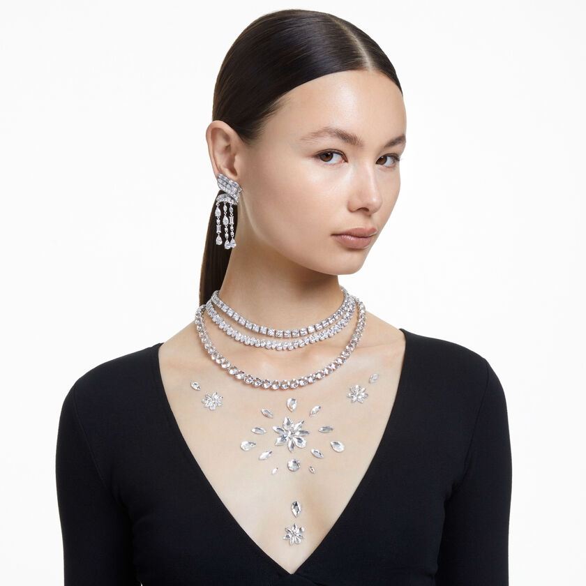 swarovski matrix tennis necklace  pear cut  white  rhodium plated