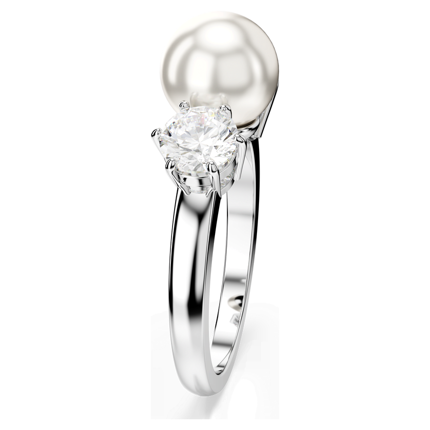 swarovski matrix ring  crystal pearl  round cut  white  rhodium plated