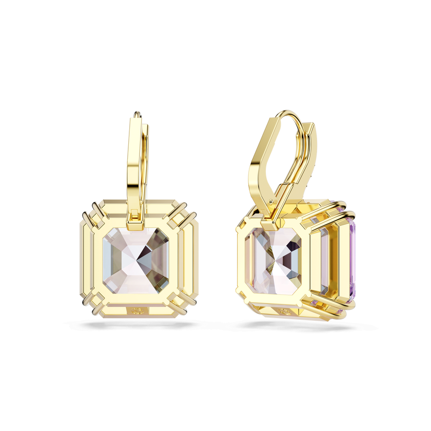 swarovski millenia drop earrings  square cut  purple  18k gold finish