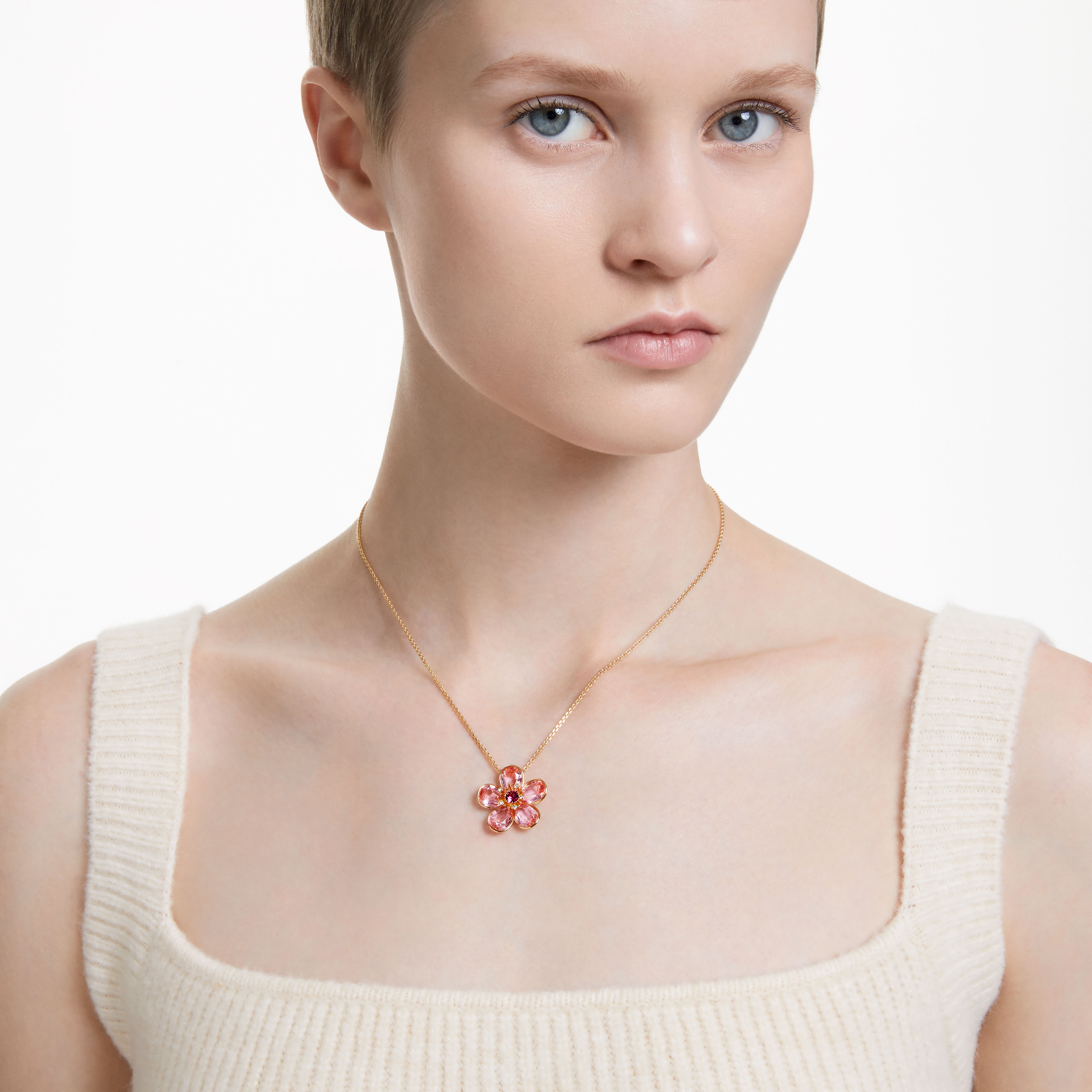 Buy Swarovski Florere necklace Flower Pink Gold tone plated
