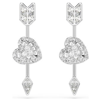 swarovski idyllia drop earrings  mixed cuts  heart with arrow  white  rhodium plated