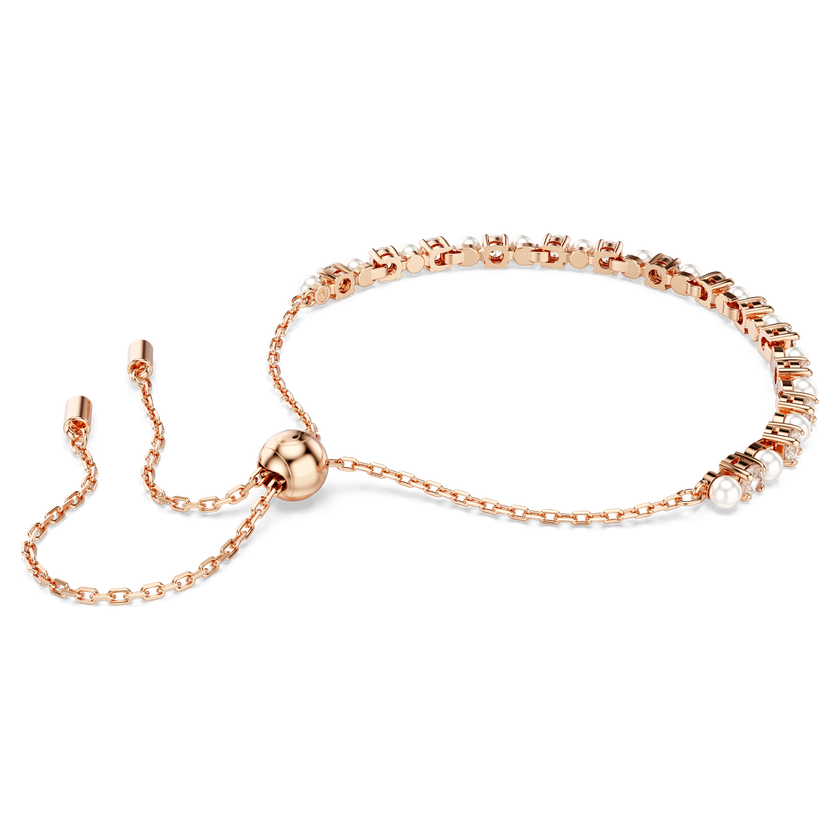 swarovski matrix bracelet  crystal pearl  round cuts  white  18k rose gold finish