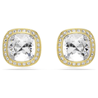 swarovski una angelic stud earrings  cushion cut  white  18k gold finish