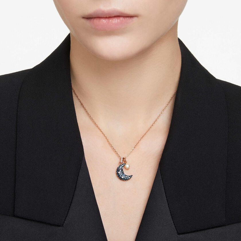 swarovski sublima pendant  crystal pearl  moon  multicolored  rose gold tone plated
