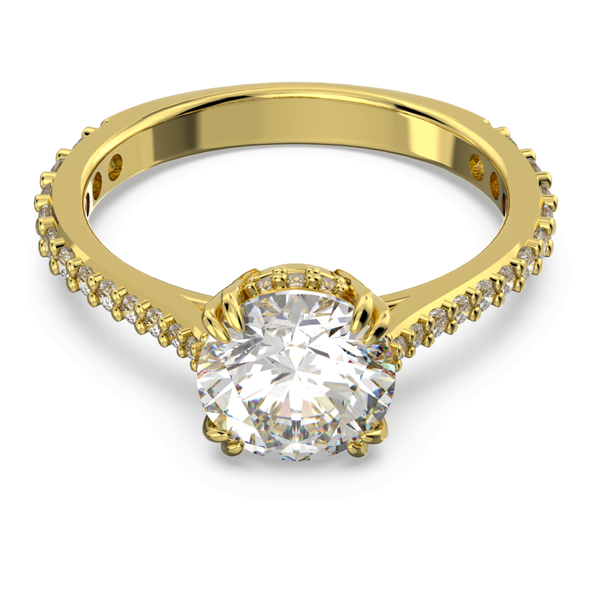swarovski stilla cocktail ring  round cut  pav   white  18k gold finish