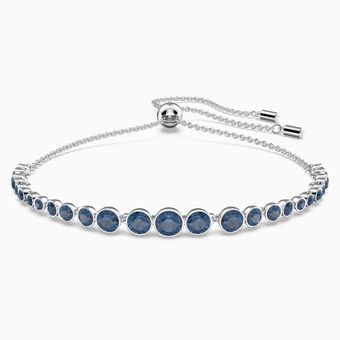 Emily bracelet, Mixed round cuts, Blue, Rhodium plated