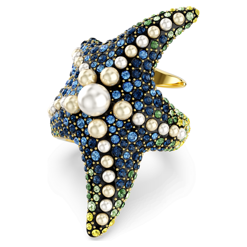 swarovski idyllia cocktail ring  crystal pearls  starfish  multicolored  gold tone plated