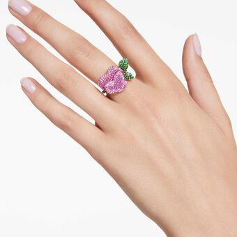 swarovski alice in wonderland cocktail ring flower multicolored rhodium plated