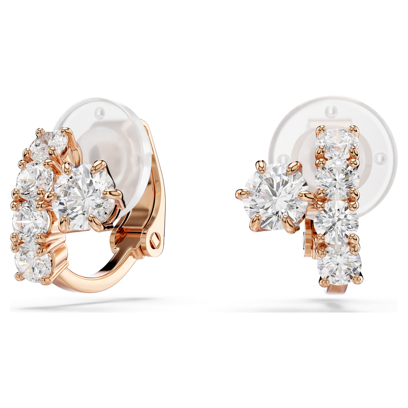 swarovski matrix clip earrings  round cut  white  18k rose gold finish
