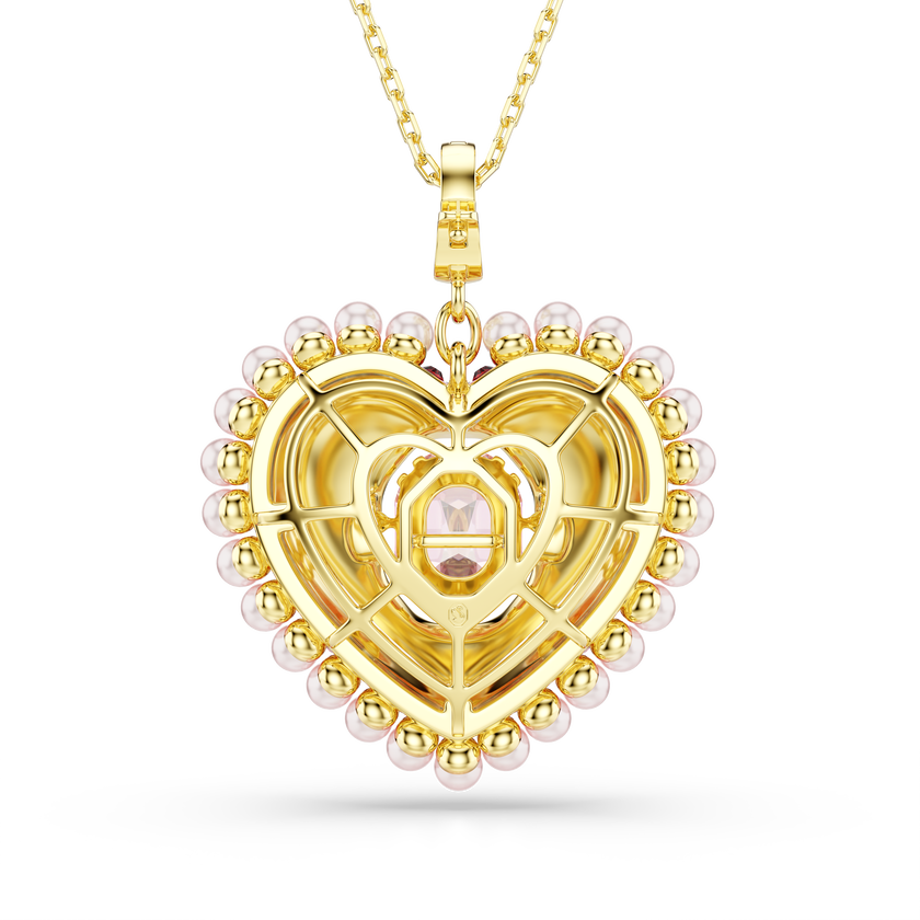 swarovski idyllia pendant  mixed cuts  heart  pink  gold tone plated