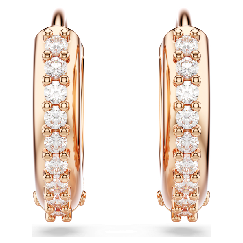 swarovski matrix hoop earrings  round cut  white  rose gold tone plated