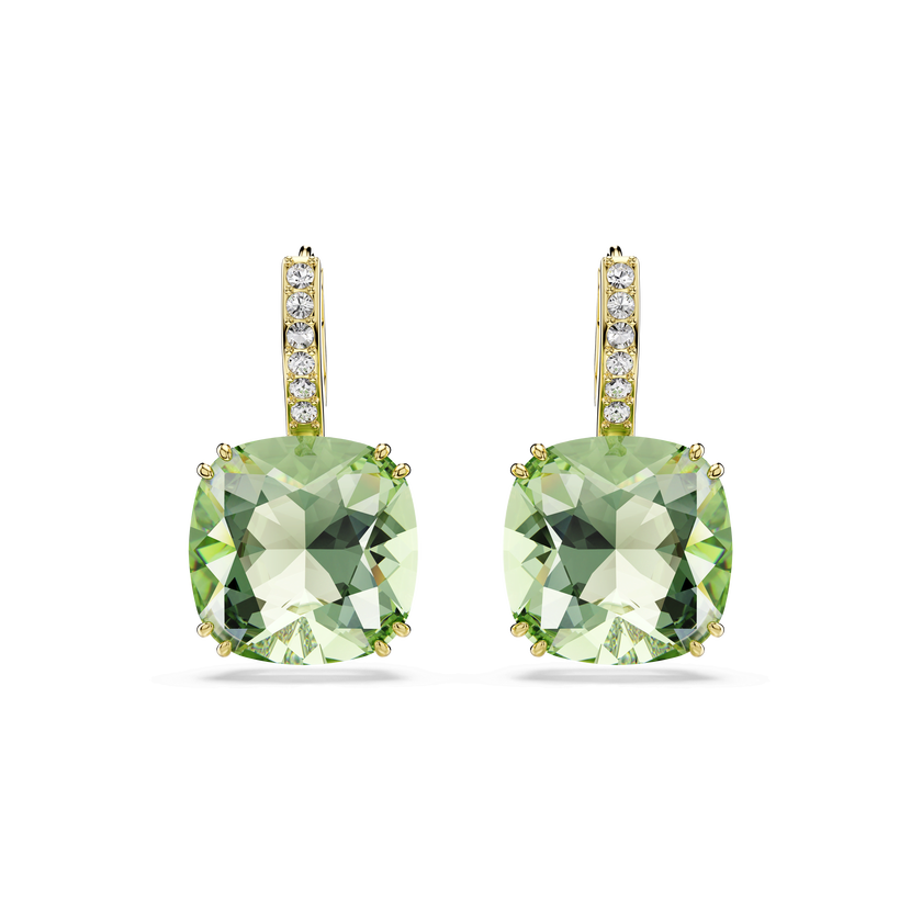 swarovski millenia drop earrings  cushion cut  green  18k gold finish