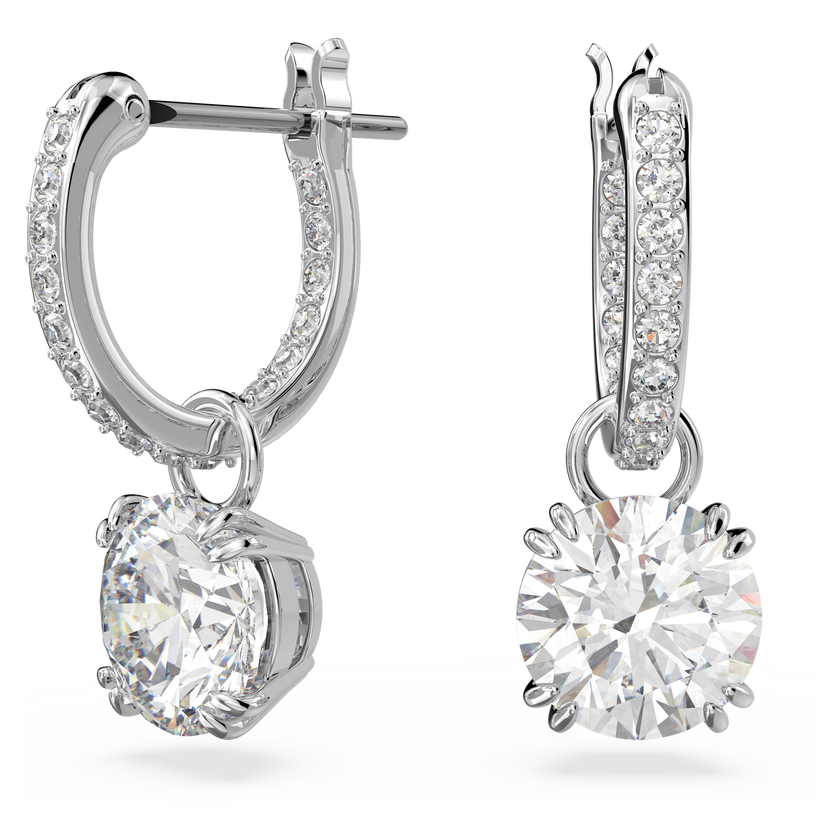 swarovski stilla drop earrings  round cut  white  rhodium plated
