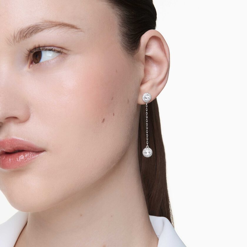 swarovski una angelic drop earrings  round cut  white  rhodium plated