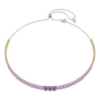 swarovski matrix tennis necklace  gradient of round cuts  multicolored  rhodium plated