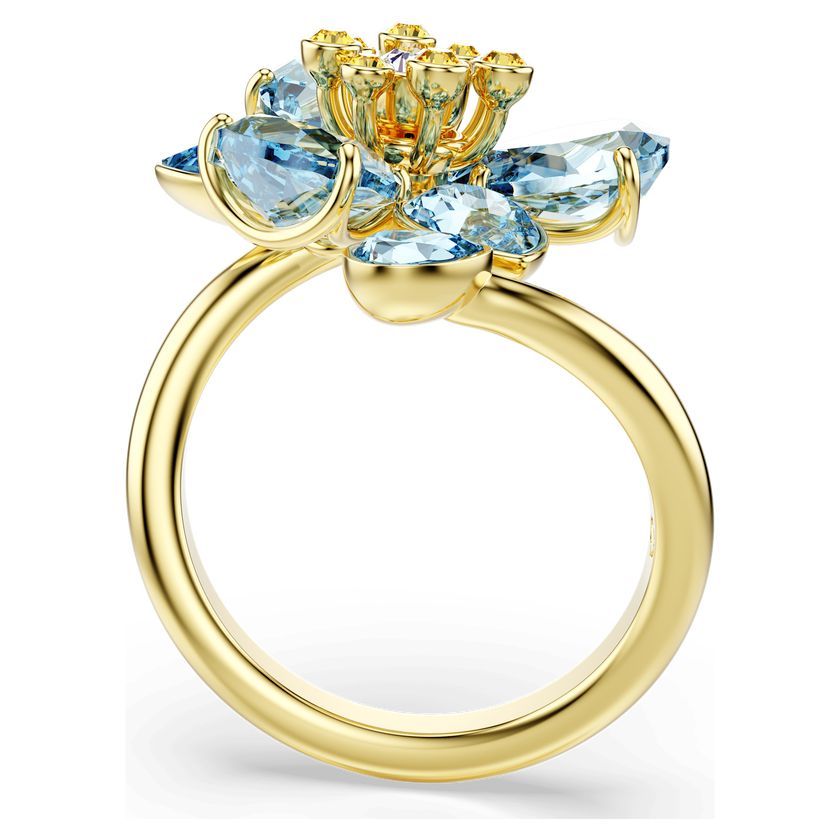 swarovski idyllia open ring  mixed cuts  flower  blue  gold tone plated